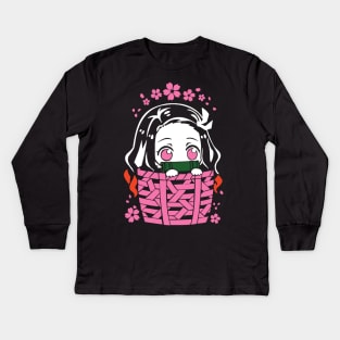 Nezuko Cute Hiding Fanart Kids Long Sleeve T-Shirt